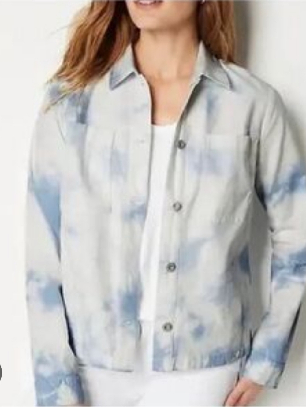 NWT JJill White Powder Blue Tie Dyed Lightweight Denim Jacket XL - Picture 4 of 7
